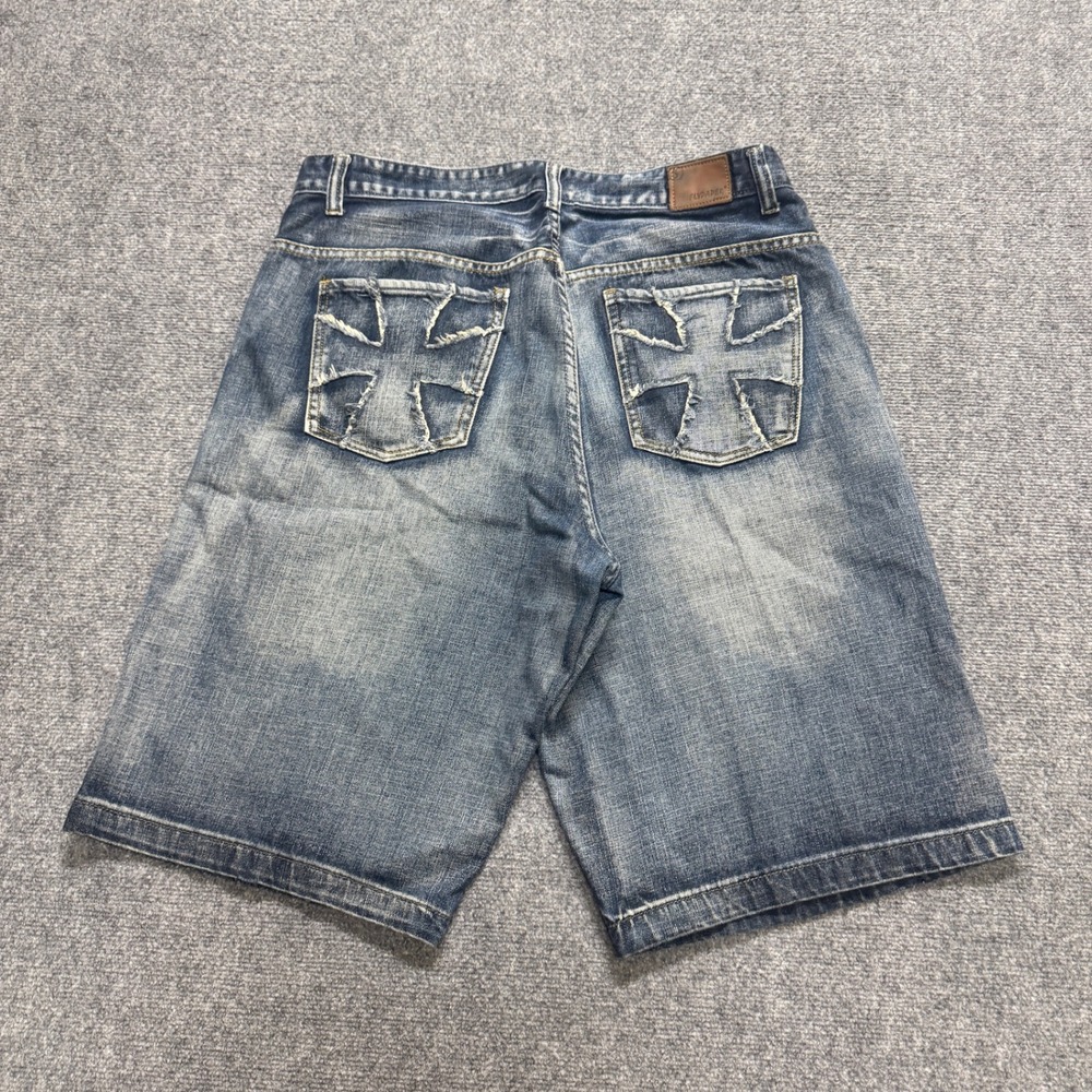 Y2K Flypaper Jeans Shorts Men's 38 Crosses Light Wash Cotton Blue